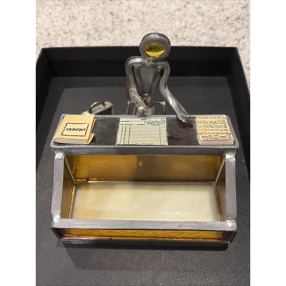 Carl Goeller Stained Glass Business Card Holder Salesman Office Vintage